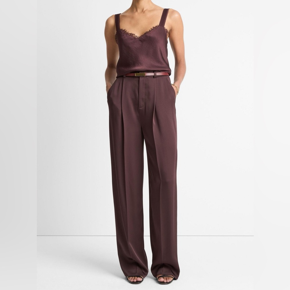 Vince pleated wide-leg high-rise woven-blend trousers